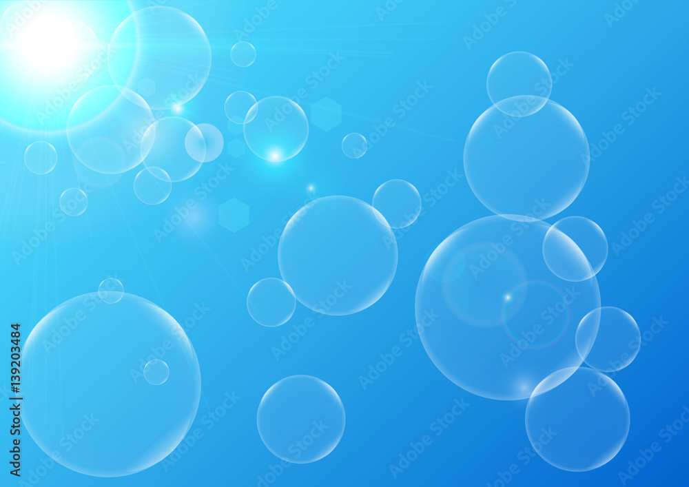 Abstract Bubbles with blue color background concept design