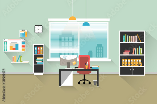 Modern office interior. Vector simple image