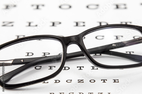 Glasses on a eye sight test char