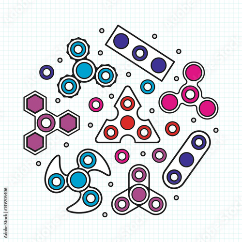 Hand Spinners illustration. Vector icons set