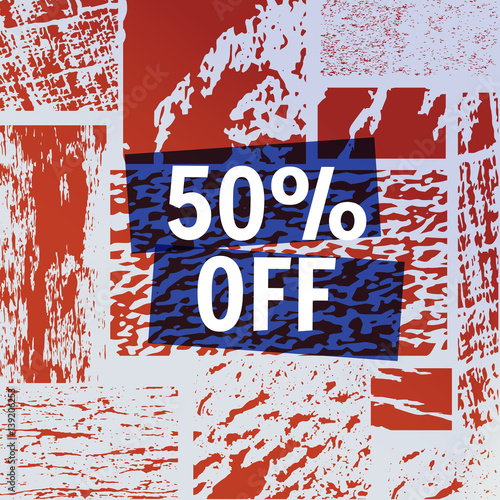 Sale website banner design. Sale tag, 50% off. Sale promotional material vector illustration. Design for social media banner, poster, email, newsletter, ad, leaflet, placard, brochure, flyer