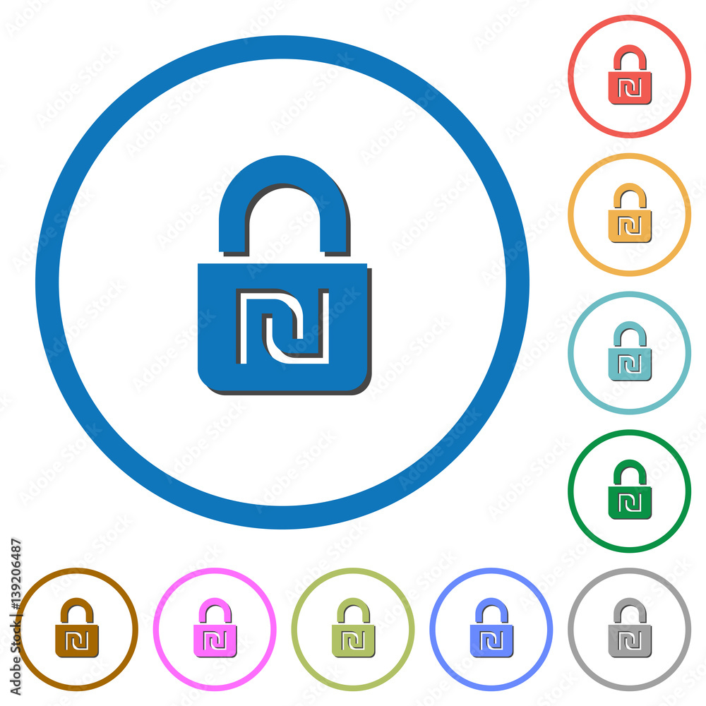 Locked Shekels icons with shadows and outlines Locked Shekels icons with shadows and outlines