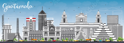 Guatemala Skyline with Gray Buildings and Blue Sky.