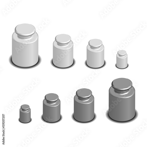 Photorealistic calibration weight for scales in isometric, vector illustration.