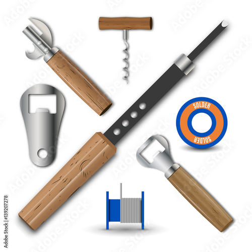 Set realistic retro items, vector illustration.
