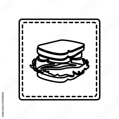 monochrome contour square and dotted line with sandwich icon vector illustration