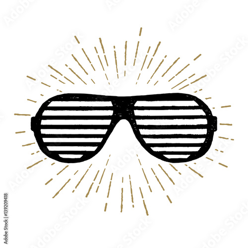 Hand drawn 90s themed icon with a striped sunglasses textured vector illustration.