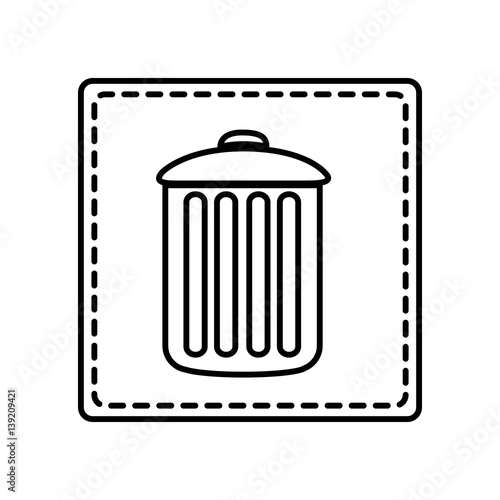 monochrome contour square and dotted line with trash container vector illustration