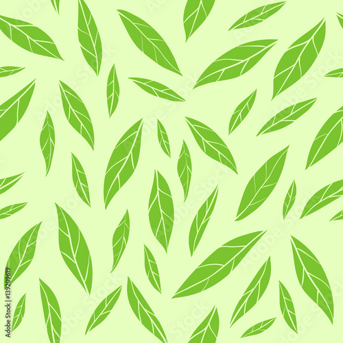Seamless vector pattern with green tea leaves