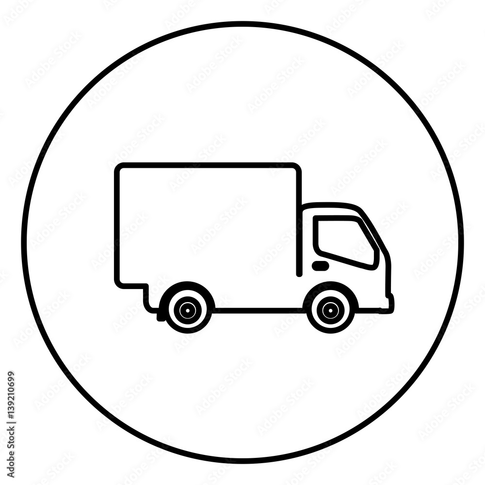 monochrome contour circular frame with truck icon vector illustration monochrome contour circular frame with truck icon vector illustration