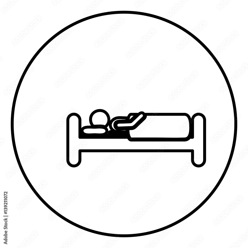 monochrome contour circular frame with person in bed vector illustration