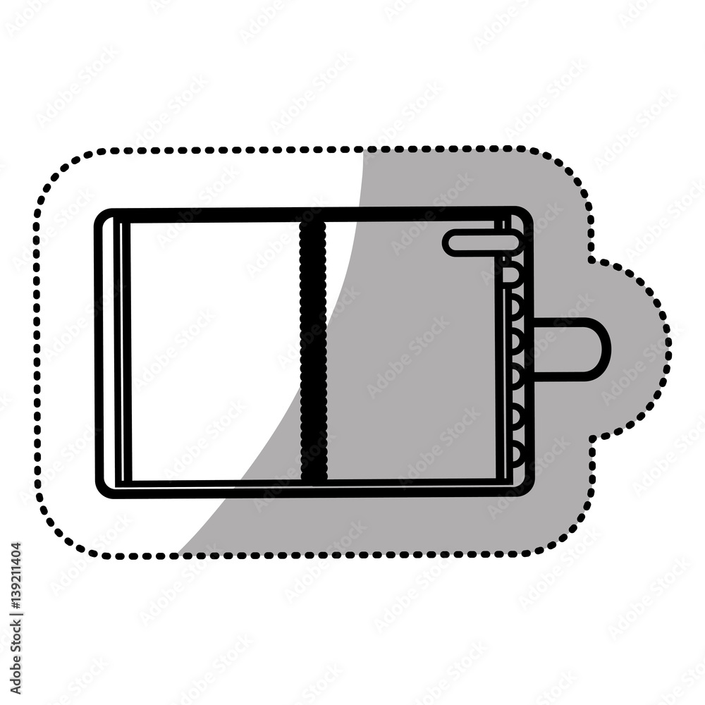 monochrome sticker with notepad and marker vector illustration