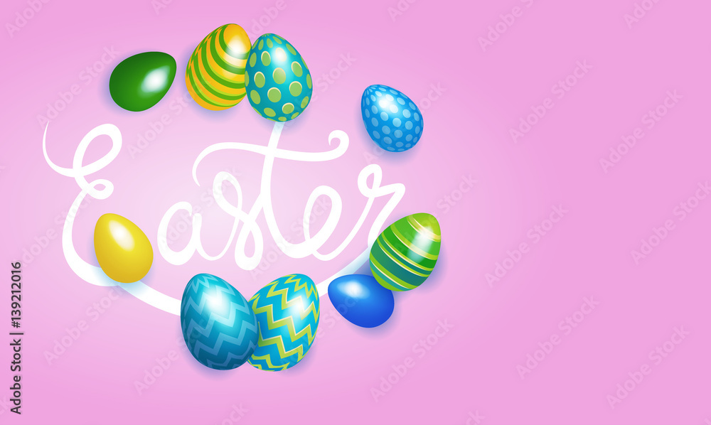 Decorated Colorful Eggs Easter Holiday Symbols Greeting Card Vector Illustration