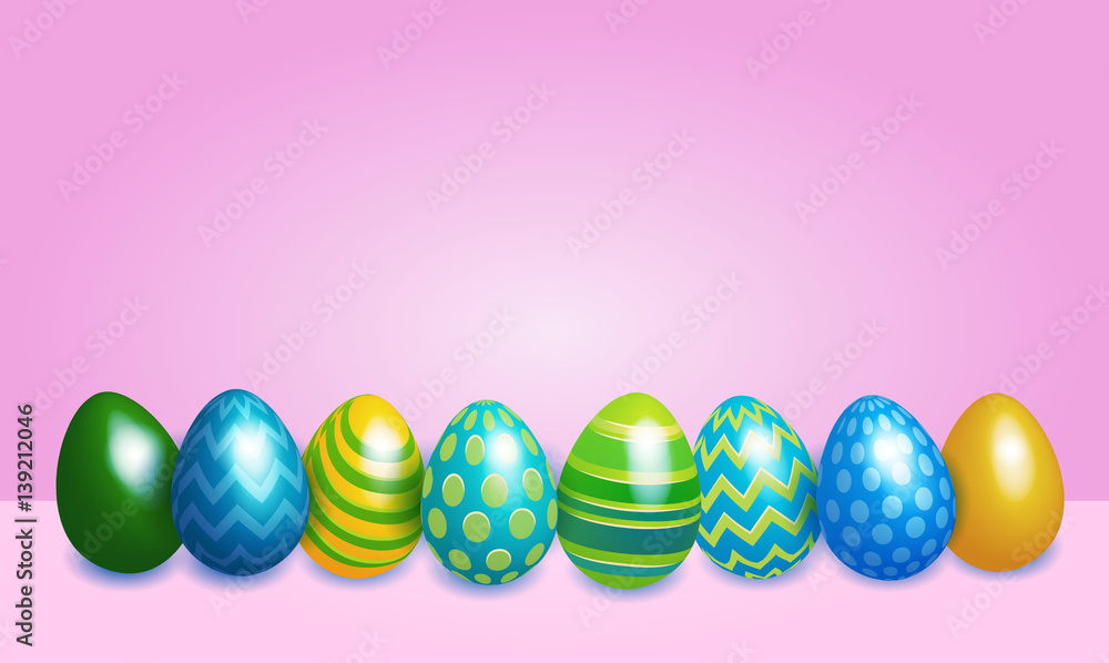 Decorated Colorful Eggs Easter Holiday Symbols Greeting Card Vector Illustration