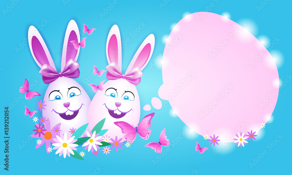 Decorated Colorful Eggs Rabbit Easter Holiday Symbols Greeting Card Vector Illustration
