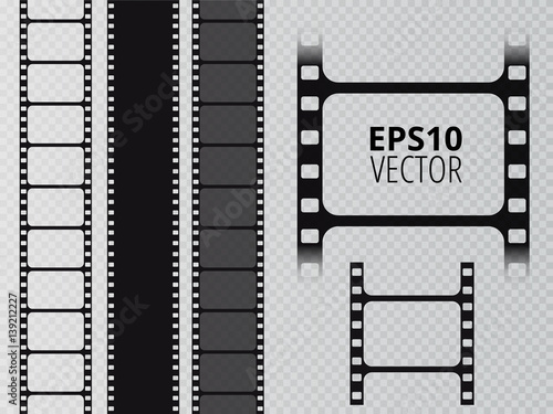 Set of vector film strip isolated on transparent background.