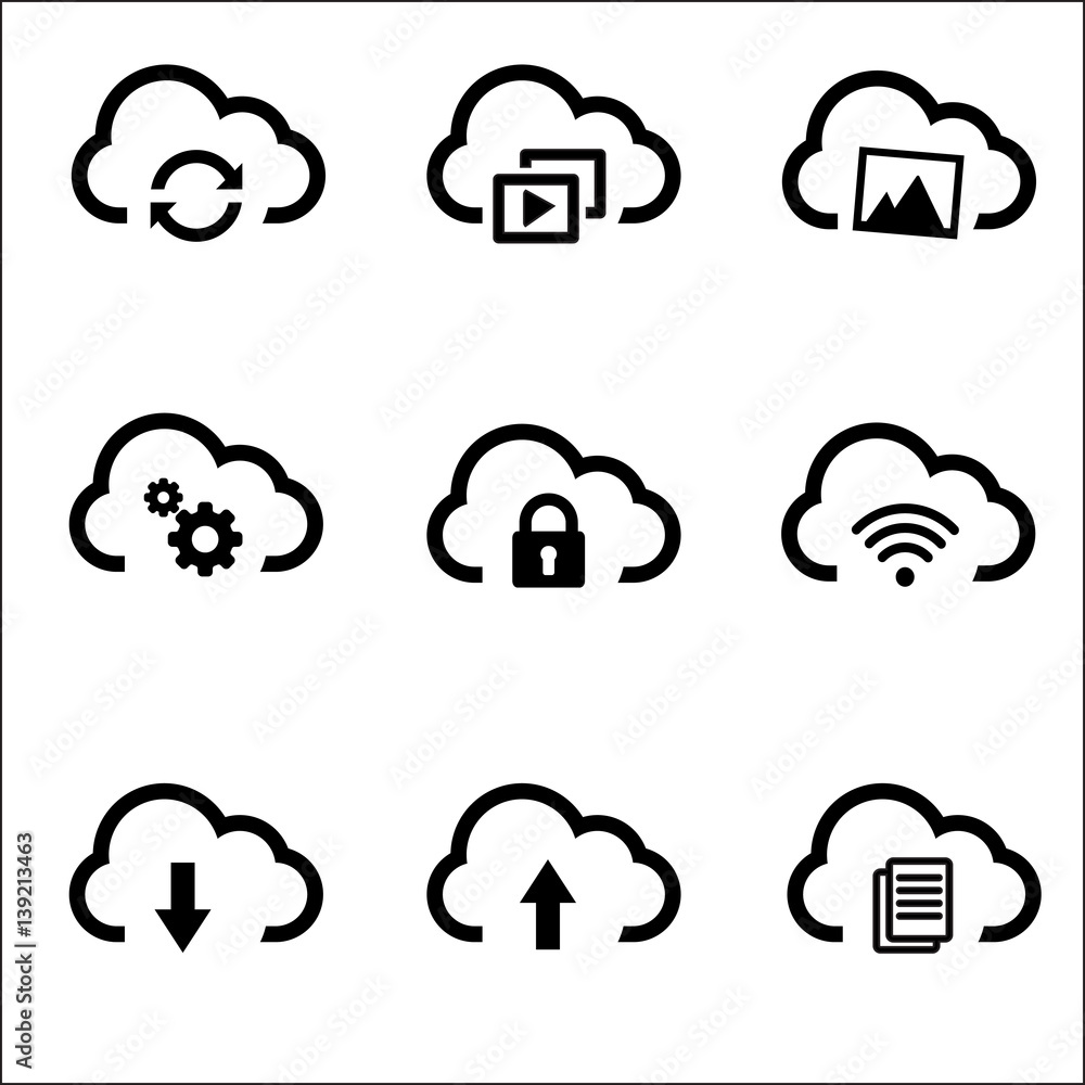cloud computing icon set, each icon is a single object cloud computing icon set, each icon is a single object