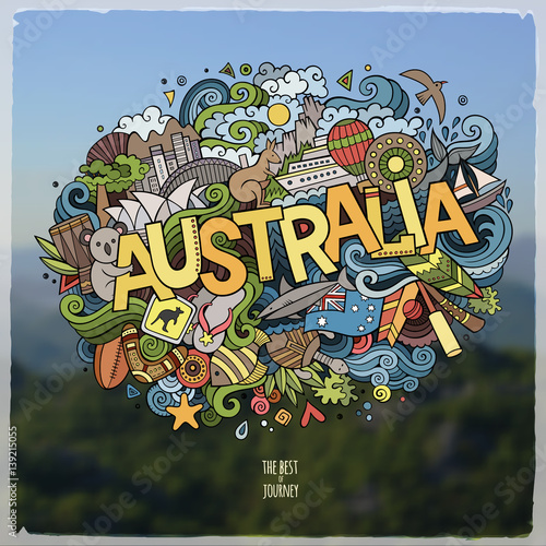 Australia hand lettering and doodles elements and symbols emblem