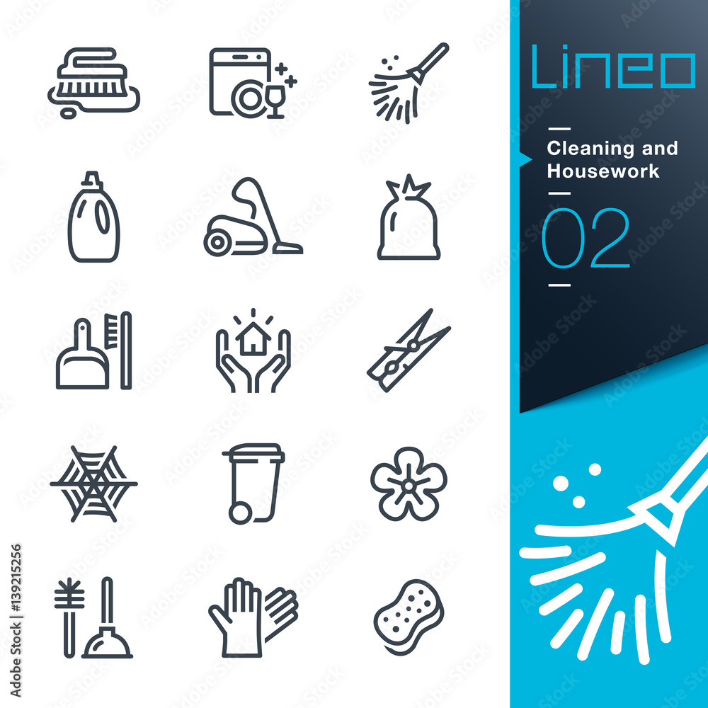 Fototapeta premium Lineo - Cleaning and Housework line icons