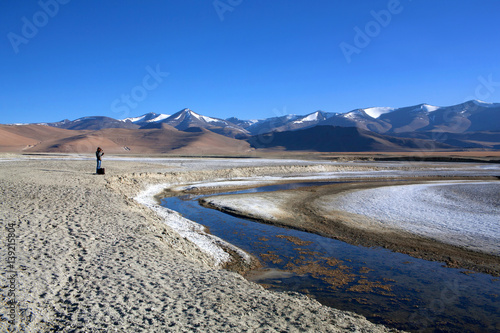 Tso Kar salt water lake in Ladakh, North India.