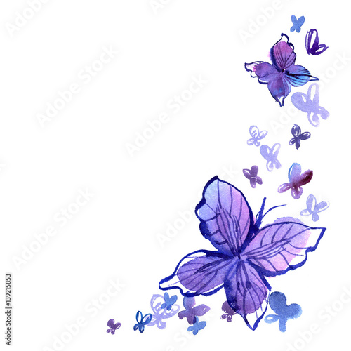 Fototapeta Naklejka Na Ścianę i Meble -  Watercolor butterfly in blue colors
