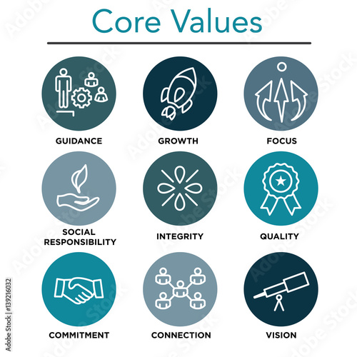 Company Core Values Outline Icons for Websites or Infographics