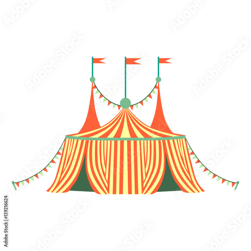 Red And Yellow Stripy Circus Tent, Part Of Amusement Park And Fair Series Of Flat Cartoon Illustrations