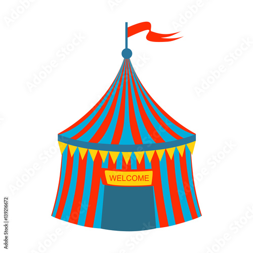 Blue And Red Stripy Circus Tent, Part Of Amusement Park And Fair Series Of Flat Cartoon Illustrations