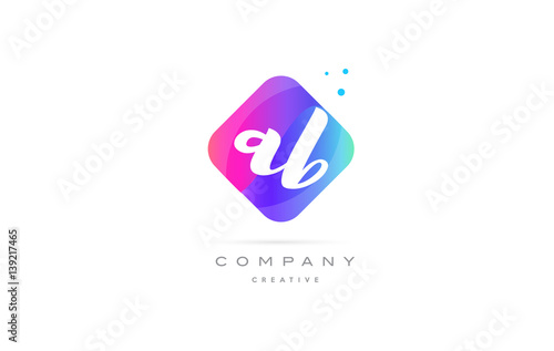 ab a b  pink blue rhombus abstract hand written company letter logo icon