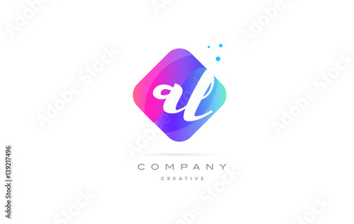 al a l  pink blue rhombus abstract hand written company letter logo icon