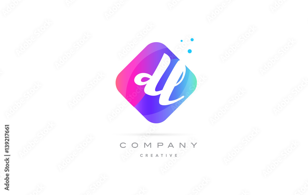 dl d l  pink blue rhombus abstract hand written company letter logo icon