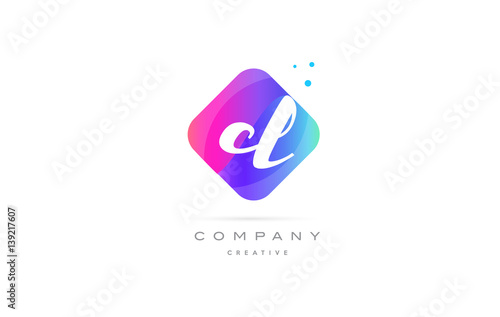 cl c l  pink blue rhombus abstract hand written company letter logo icon