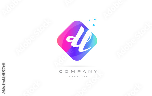 dl d l pink blue rhombus abstract hand written company letter logo icon