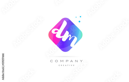 dm d m  pink blue rhombus abstract hand written company letter logo icon