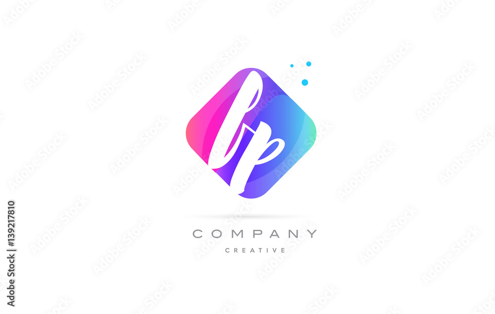 fp f p  pink blue rhombus abstract hand written company letter logo icon