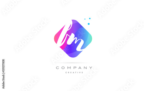 fm f m pink blue rhombus abstract hand written company letter logo icon
