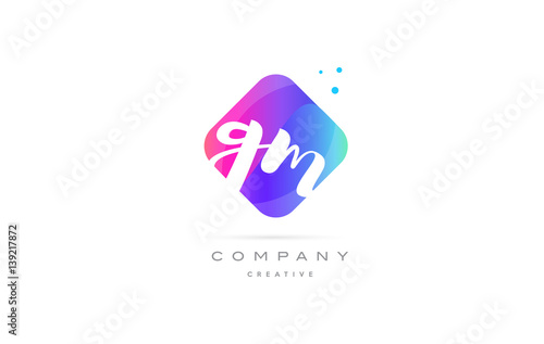 gm g m  pink blue rhombus abstract hand written company letter logo icon