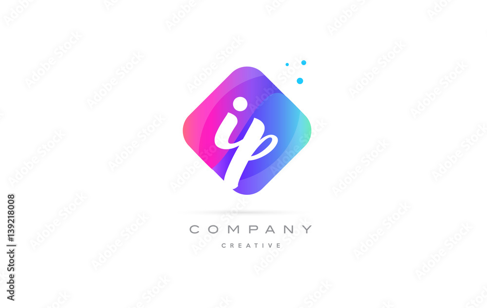 ip i p pink blue rhombus abstract hand written company letter logo icon ip i p pink blue rhombus abstract hand written company letter logo icon