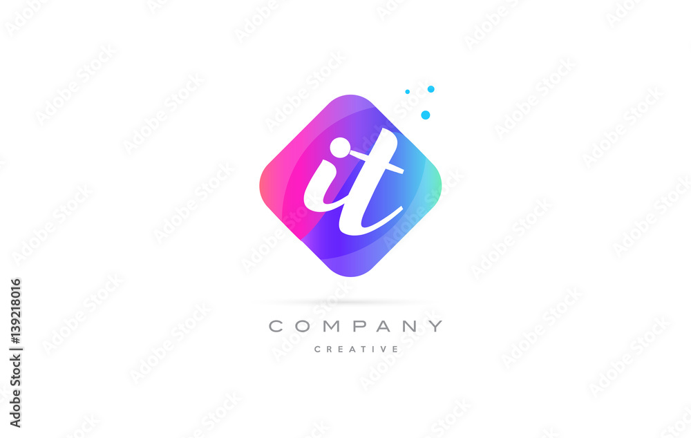 it i t  pink blue rhombus abstract hand written company letter logo icon