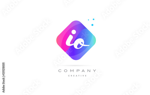 io i o  pink blue rhombus abstract hand written company letter logo icon