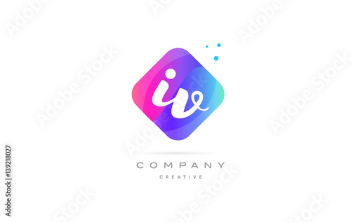 iv i v  pink blue rhombus abstract hand written company letter logo icon