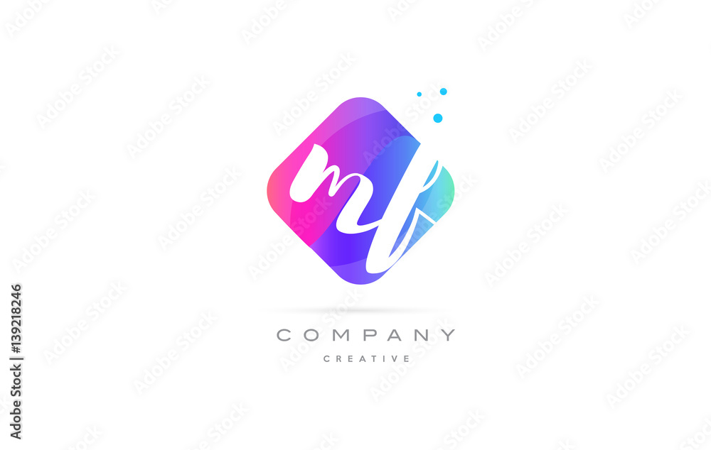 mf m f  pink blue rhombus abstract hand written company letter logo icon