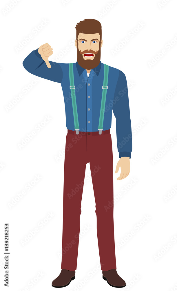 Hipster showing thumb down gesture as rejection symbol Hipster showing thumb down gesture as rejection symbol