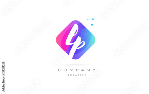 lp l p  pink blue rhombus abstract hand written company letter logo icon