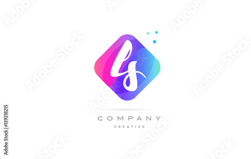 ls l s  pink blue rhombus abstract hand written company letter logo icon