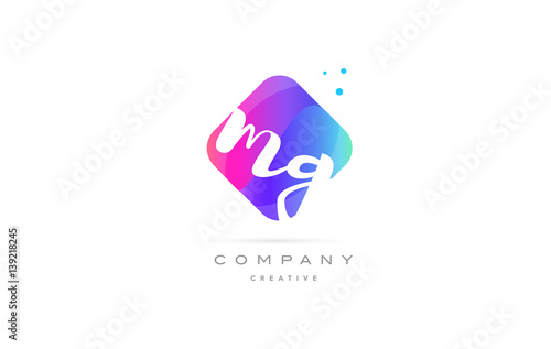 mg m g  pink blue rhombus abstract hand written company letter logo icon