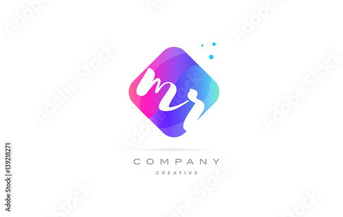 mr m r  pink blue rhombus abstract hand written company letter logo icon