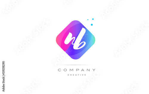 nb n b  pink blue rhombus abstract hand written company letter logo icon