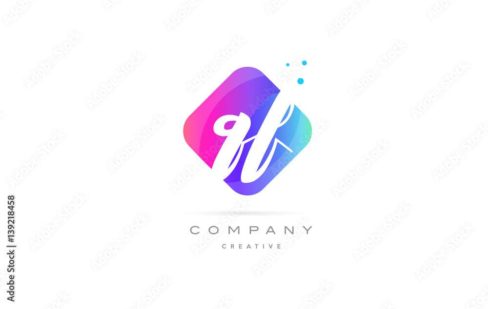 qf q f  pink blue rhombus abstract hand written company letter logo icon