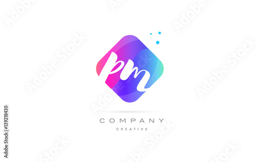 pm p l  pink blue rhombus abstract hand written company letter logo icon